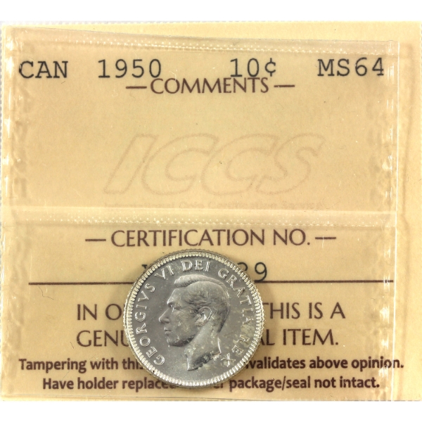 10-cent 1950 ICCS MS64