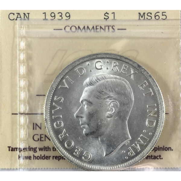 Silver $1 1939 ICCS MS65