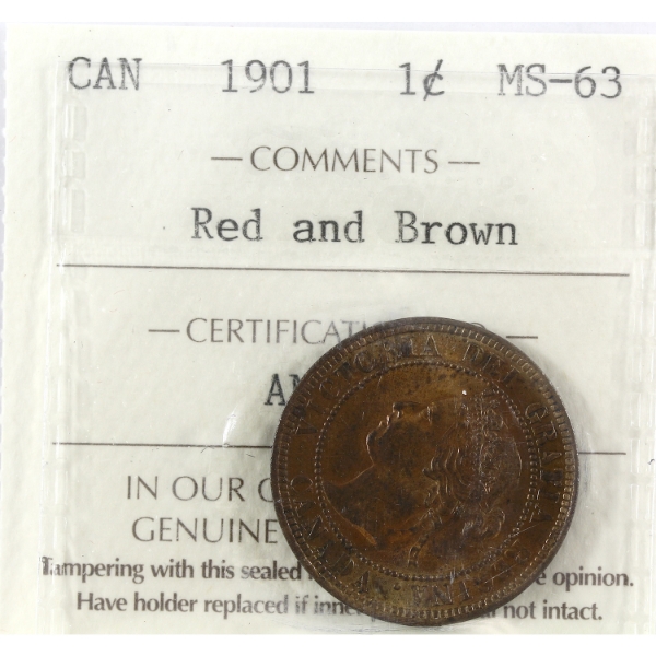 1-cent 1901 ICCS MS63 Red & Brown