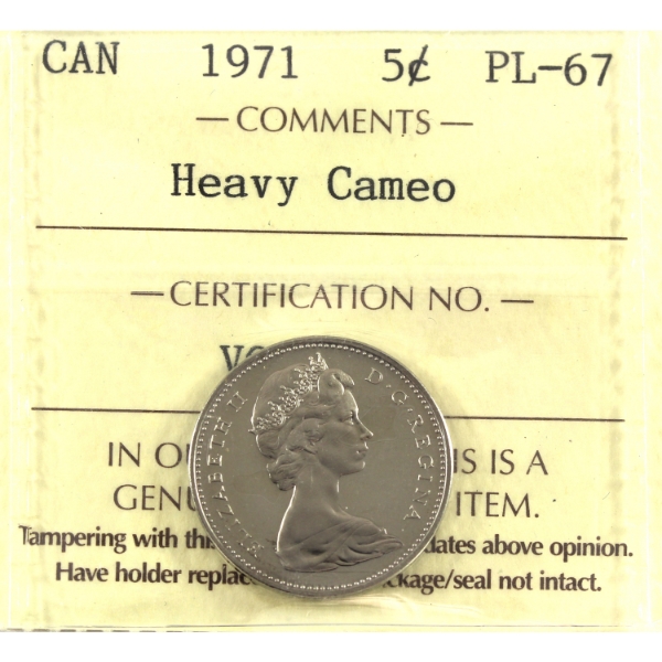 5-cent 1971 ICCS PL67 Heavy Cameo