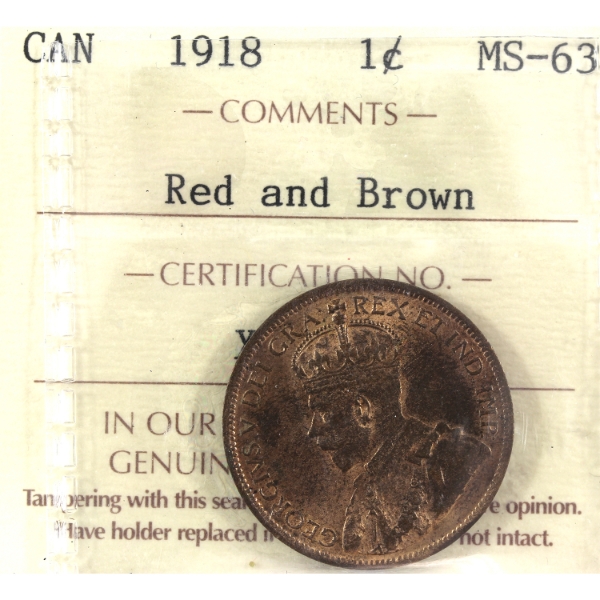 1-cent 1918 ICCS MS63 Red & Brown