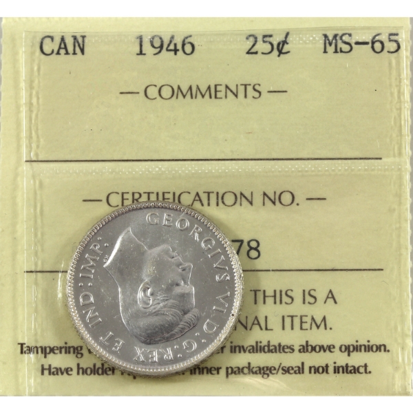 25-cent 1946 ICCS MS65