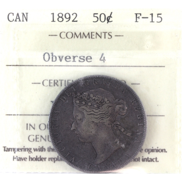 50-cent 1892 Obverse 4 ICCS F15 