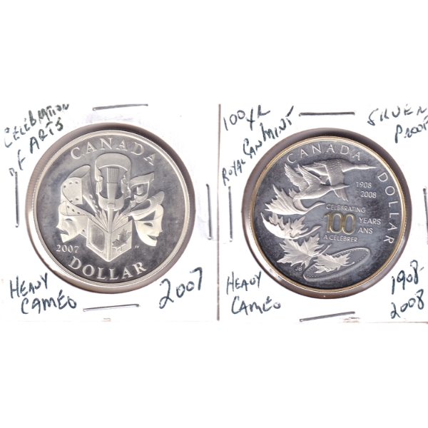Silver $1 2007 & 2008 Silver Proof Heavy Cameo. 2pcs.