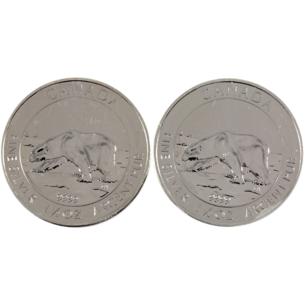 2x 1.5oz 2013 $8 Polar Bear .9999 Fine Silver Rounds. 2pcs (Tax Exempt)