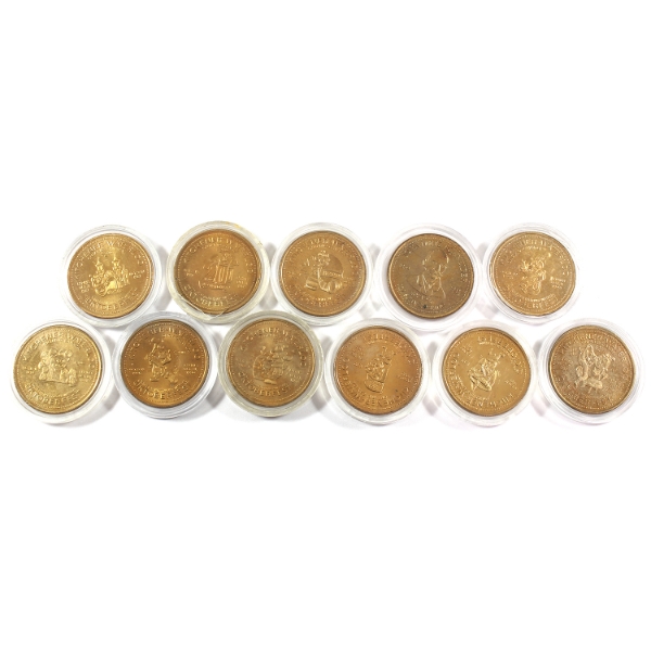 Bulk Lot of 1986-1997 Kitchener Waterloo Gold Plated Oktoberfest Tokens. 11pcs.