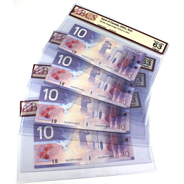 BC-63b 2001 $10 Consecutive BCS CUNC63 Original Knight-Dodge SN: FDZ9974832-"35. 4pcs.