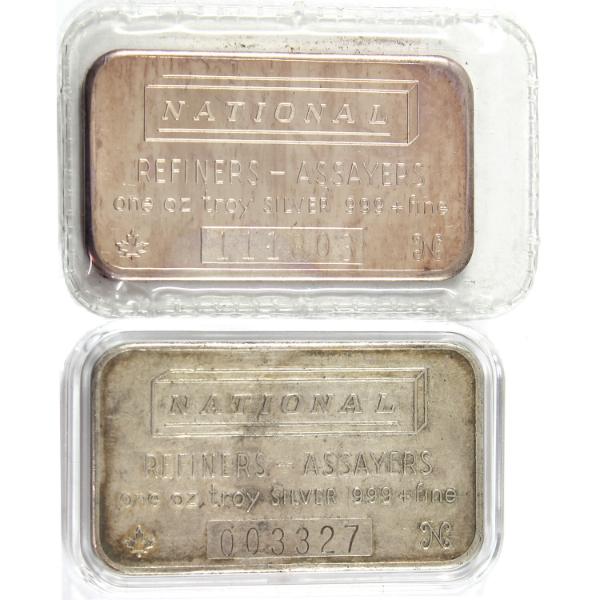 2x 1oz National Refiners Vintage .999+ Silver Bars. 2pcs. (Tax Exempt)