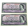 Image 1 : BC-40b 1954 $10 Consecutive Modified Portrait Beattie-Rasminsky SN:F/V8095874-"75. 2pcs