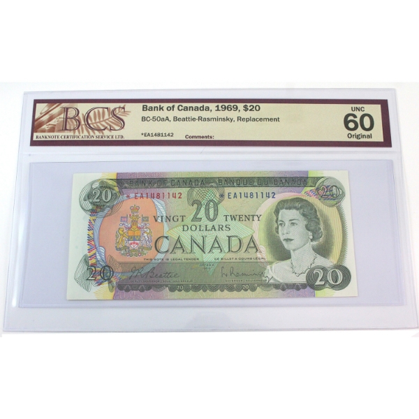 BC-50aA 1969 $20 *EA Replacement BCS UNC60 Original Beattie-Rasminsky SN: *EA1481142