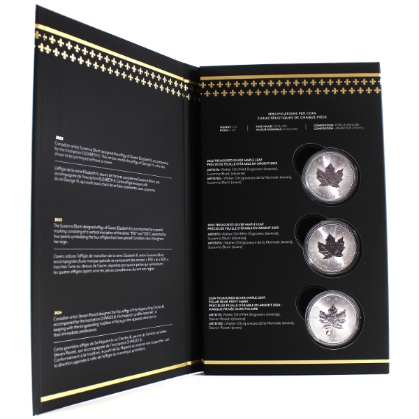 2022-2024 $5 Treasured Maple Leaf Effigies 3-Piece Fine Silver Set (Tax Exempt)