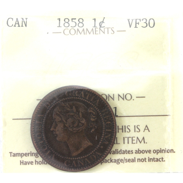 1-cent 1858 ICCS VF30