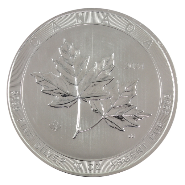 10oz 2024 $50 Magnificent Maple Leaves .9999 Fine Silver Round (Tax Exempt)