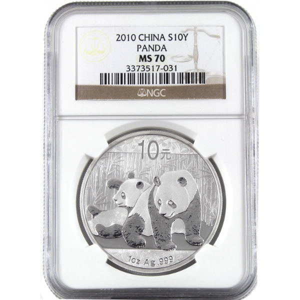 China Silver 2010 10 Yuan Panda .999 Fine Silver Coin NGC MS70 (Tax Exempt)