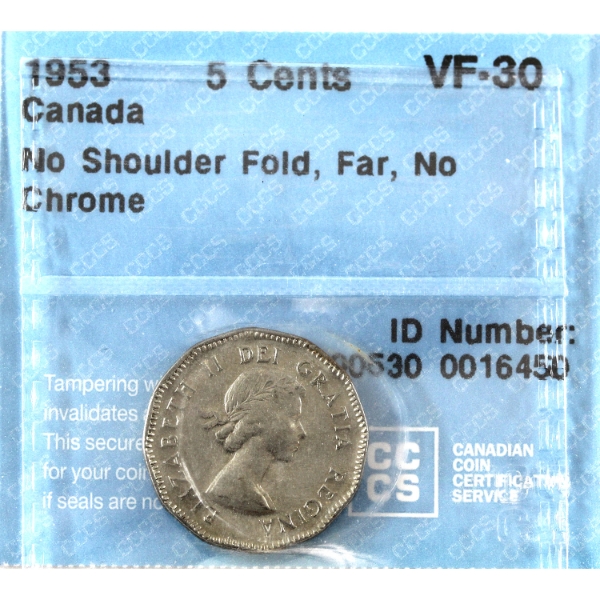5-cent 1953 NSF, Far, No Chrome CCCS VF30