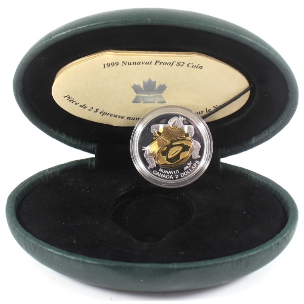 1999 $2 Millennium Nunavut Proof Sterling Silver Coin in Green Case