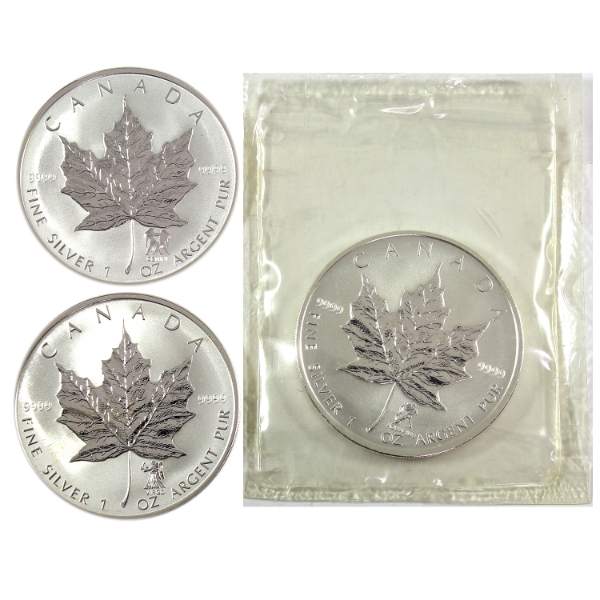 3x 1oz 2004 $5 Silver Maple Leaf .9999 Fine Silver Rounds w/ Zodiac Privy Marks. 2pcs. (Tax Exempt)