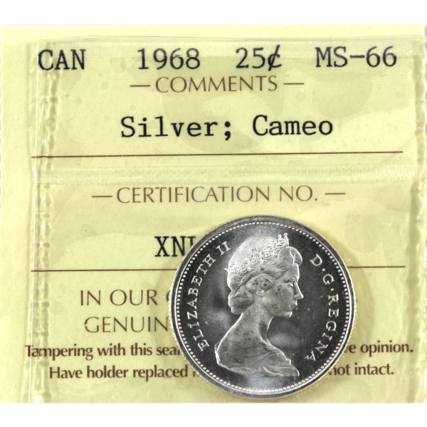 25-cent 1968 Silver ICCS MS66 Cameo