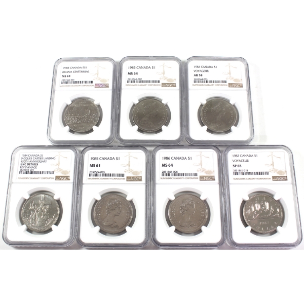 Nickel $1 1982-1987 NGC AU58 to SP68. 7pcs.