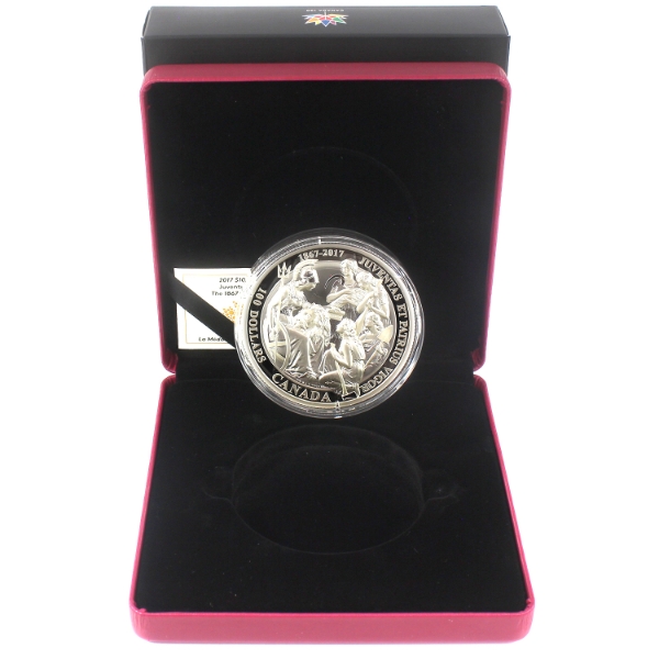2017 $100 Canadian Confederation Medals: Juventas et Patrius Vigor 10oz .9999 Fine Silver Round