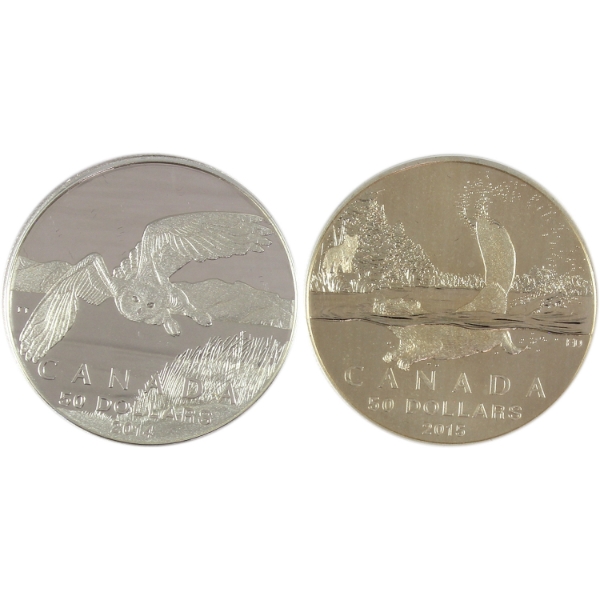 2014 Snowy Owl & 2015 Beaver 1/2oz .9999 Fine Silver Coins From $50 for $50 Sets. 2pcs