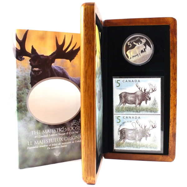 2004 $5 Majestic Moose Fine Silver Coin & Stamp Set (Tax Exempt)