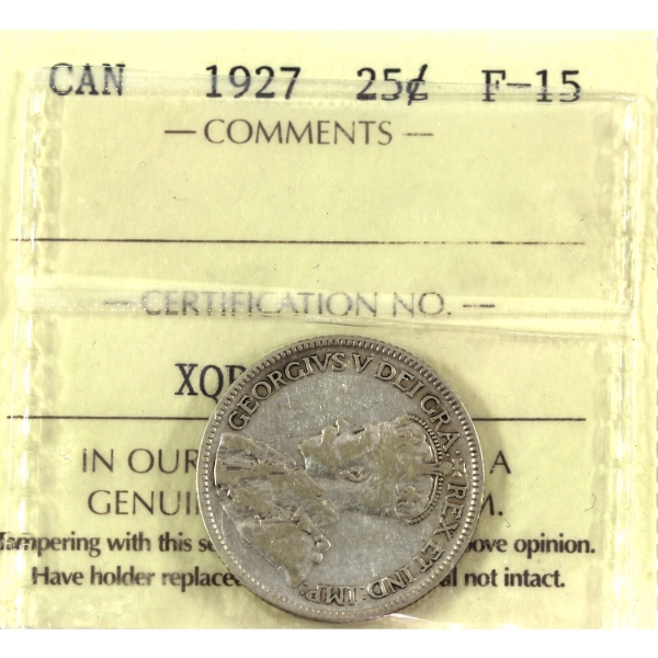 25-cent 1927 ICCS F15