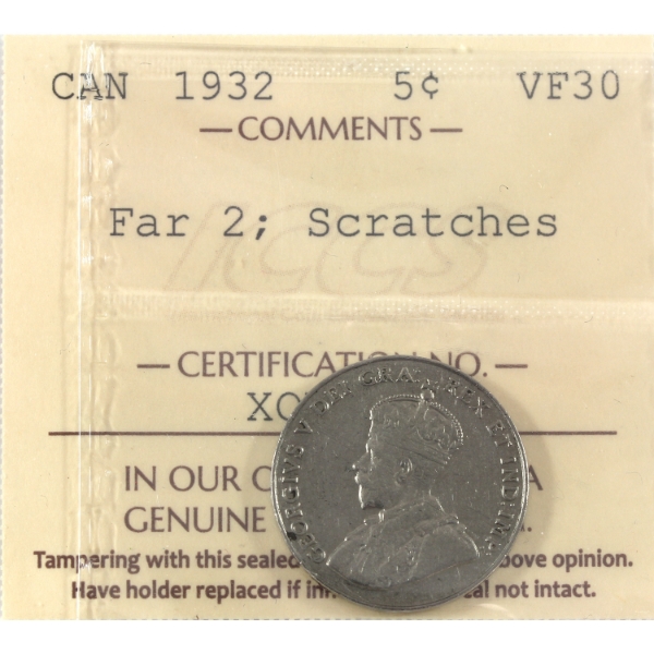 5-cent 1932 Far 2 ICCS VF30 (Scratches)
