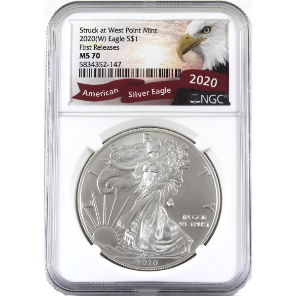USA Silver 2020W $1 Silver Eagle First Releases Struck at West Point Mint NGC MS70 (Tax Exempt)