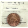 Image 1 : 1-cent 1887 ICCS MS65 Red; Landon 