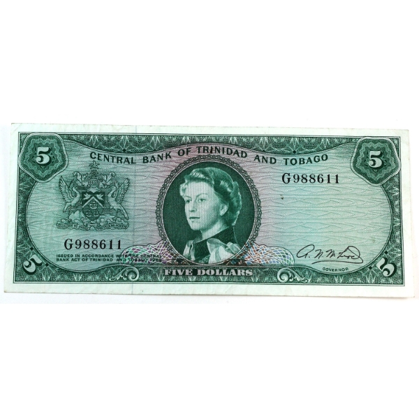 Trinidad & Tobago 1964 Pick #27B $5 Note, VF