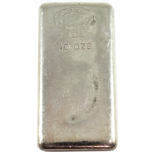 10oz Johnson Matthey London Vintage .999 Silver Bar. *Rare; Mintage of <200!* (Tax Exempt)