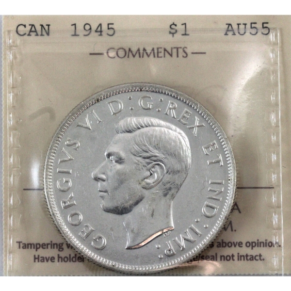 Silver $1 1945 ICCS AU55