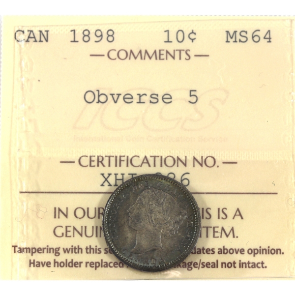 10-cent 1898 Obv 5 ICCS MS64