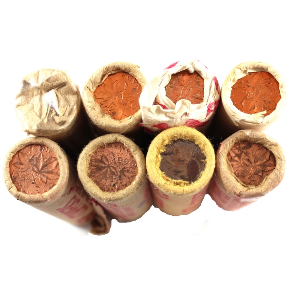 1964-1979 1-cent Rolls of 50pcs. 8 Rolls.