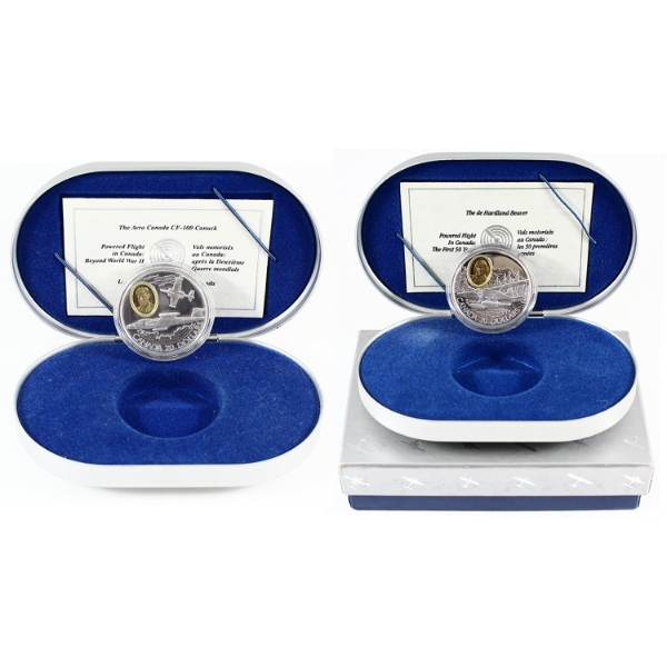 1991 and 1996 $20 Aviation Sterling Silver Coins with Gold Plated Cameos. 2pcs.