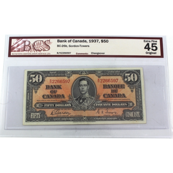 BC-26b 1937 $50 BCS EF45 Original Gordon-Towers Changeover SN: B/H2266597 