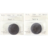 Image 1 : New Brunswick 1-cent 1864 Short 6 AU50 & 1864 Tall 6 AU55 ICCS. 2pcs.