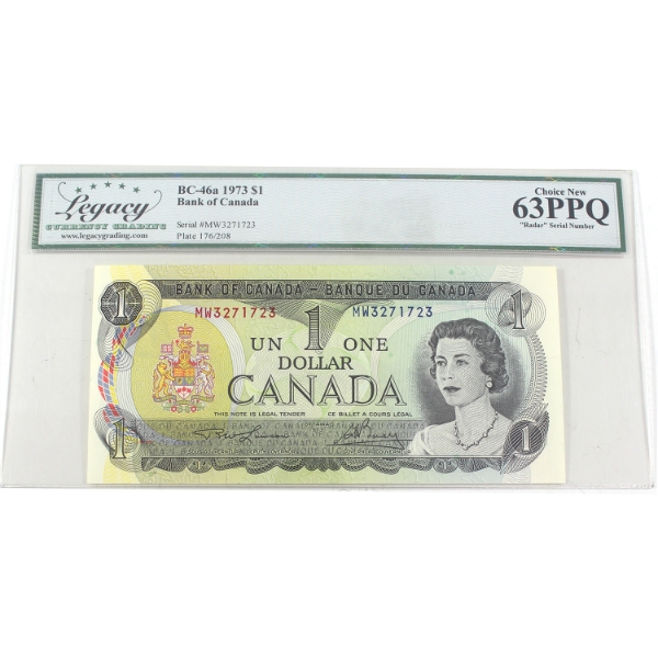 RADAR BC-46a 1973 $1 4 Digit RADAR Legacy CUNC63 PPQ Lawson-Bouey SN: MW3271723