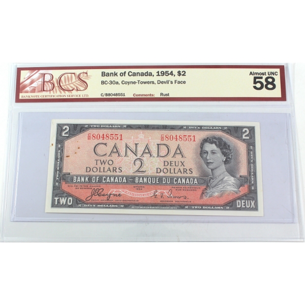 BC-30a 1954 $2 Devil's Face BCS AU58 Coyne-Towers SN: C/B8048551 