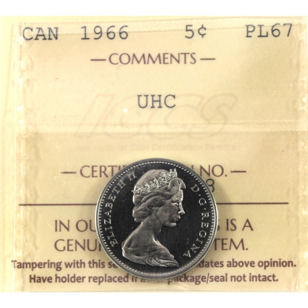 5-cent 1966 ICCS PL67 Ultra Heavy Cameo