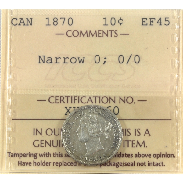 10-cent 1870 Narrow 0, 0/0 ICCS EF45