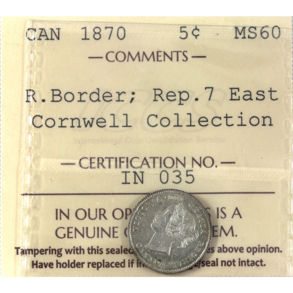 5-cent 1870 R. Border; Rep. 7 ICCS MS60 East Cornwell Collection 
