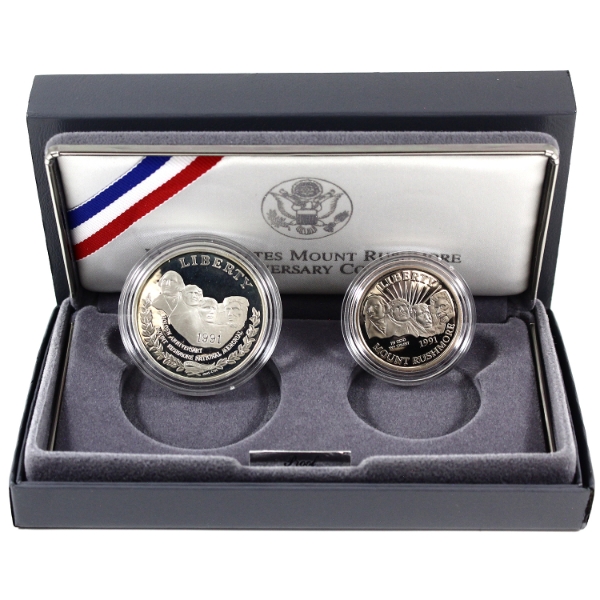 USA 1991 Mount Rushmore Anniversary 2-coin Mint Set