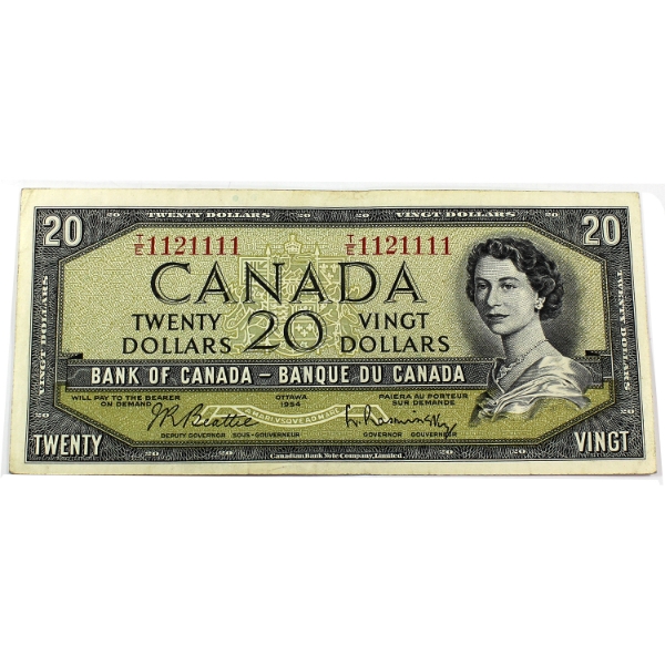 BC-41b 1954 $20 Neat Number VF-EF Beattie-Rasminsky SN: T/E1121111