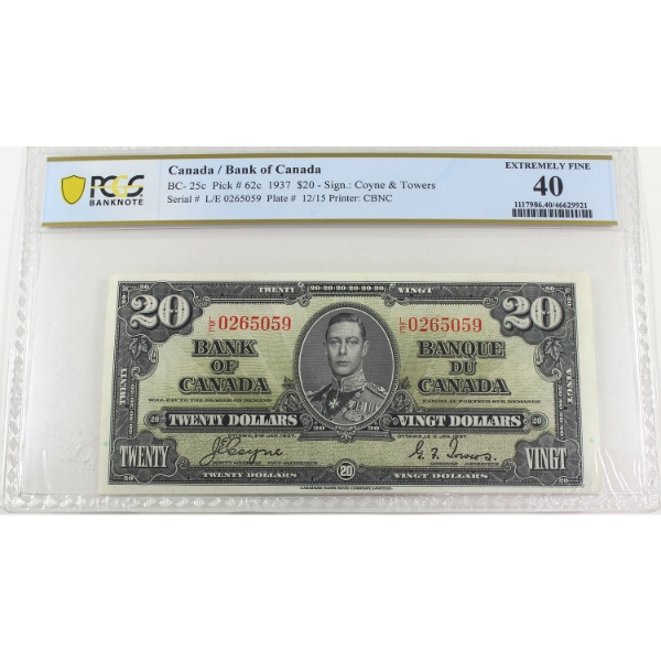 BC-25c 1937 $20 PCGS EF40 Coyne-Towers SN: L/E0265059