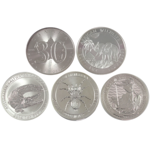 5x 1oz World 2014-2025 Mixed Denomination Fine Silver Coins. 5pcs