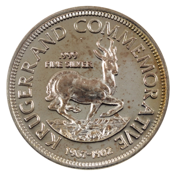 South Africa 1982 Krugerrand Commemorative 1967-1982 Medal 22g-.999 Fine Silver, 32mm (Tax Exempt)