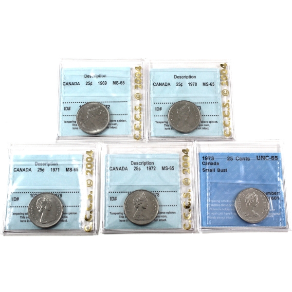 25-cent 1969-1973 CCCS MS65. 5pcs.