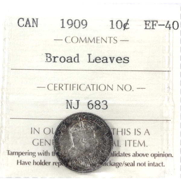 10-cent 1909 Broad Leaves ICCS EF40